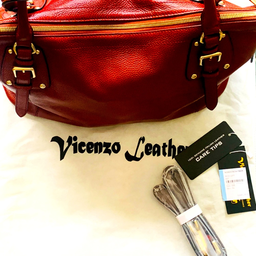 ✨Vincenzo Leather✨ Red Embossed Italian Leather Satchel w/Dusk Bag